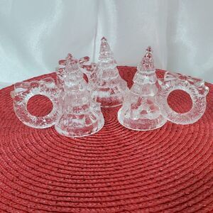 Vintage Clear Christmas Tree Napkin Rings with Wreaths and Bows 3 in the Set